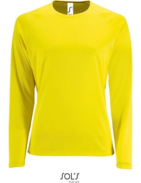 Damen-Sport-T-Shirt SPORTS mit langen Ärmeln - Neongelb L