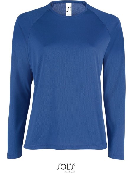 Damen-Sport-T-Shirt SPORTS mit langen Ärmeln – Königsblau XL