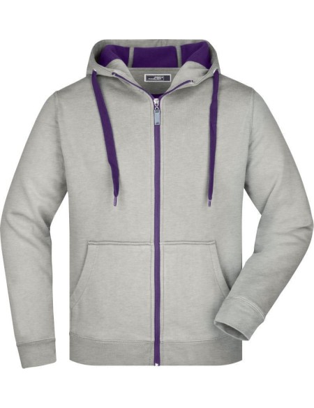 Herren-Sweatshirt Doubleface JN355 – Grau meliert/lila XL