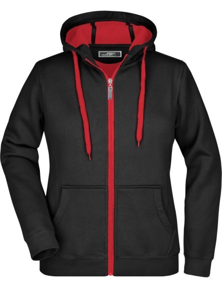 Doubleface Damen Kapuzenpullover - Schwarz/Rot M