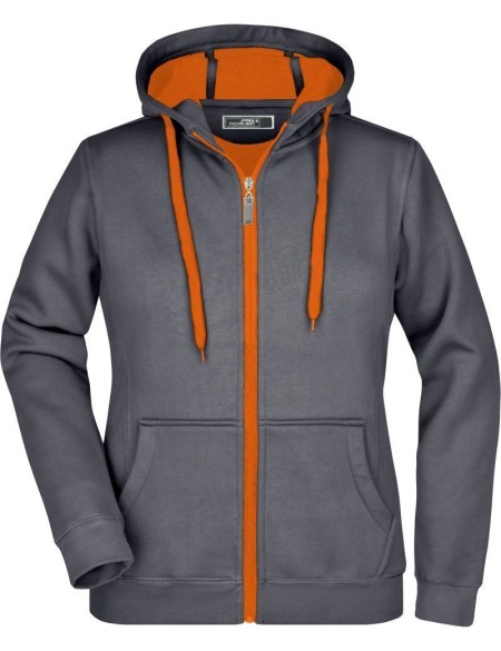 Doubleface Damen Kapuzenpullover - Carbon/Orange L
