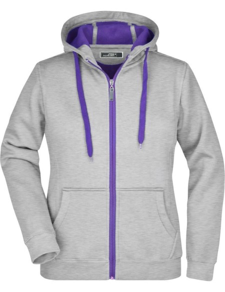 Doubleface Damen Kapuzenpullover – Grau meliert/lila M