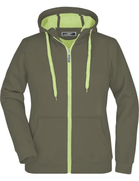 Doubleface Damen Kapuzenpullover – Oliv/Limettengrün L