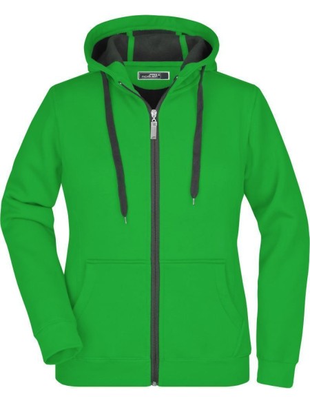 Doubleface Damen Kapuzenpullover – Farngrün/Graphit XXL
