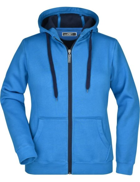 Doubleface Damen Kapuzenpullover – Azurblau/Navy L