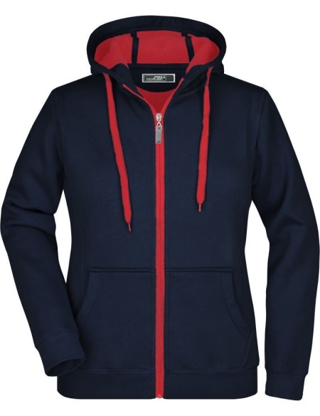 Doubleface Damen Kapuzenpullover – Marineblau/Rot M