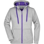 Doubleface Damen Kapuzenpullover – Grau meliert/lila M